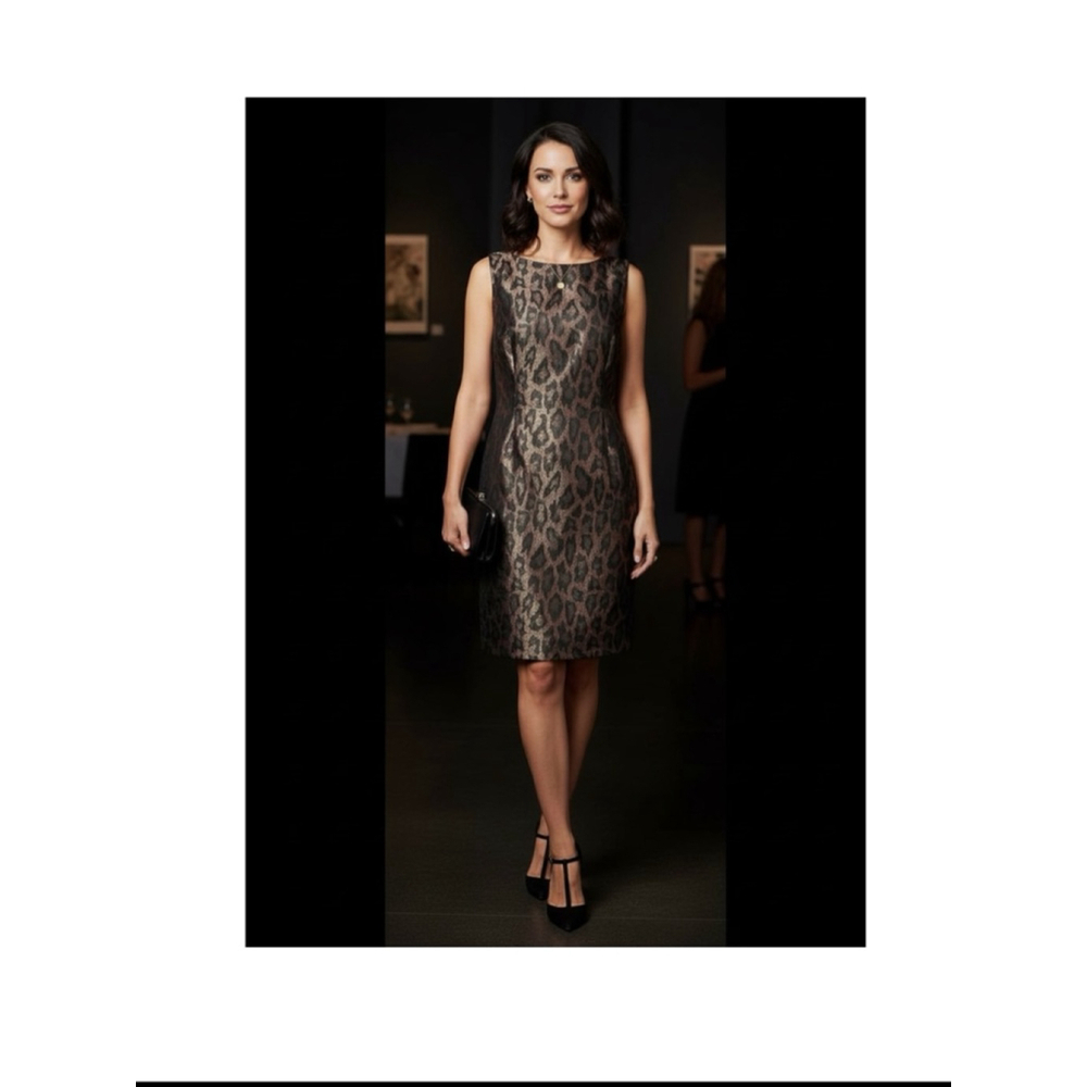 Size 10 Ann Taylor, dark leopard /animal print black and brown sheath dress